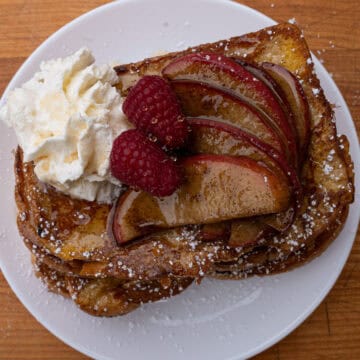Overhead Shot of Griddled French Toast with Caramelized Apples