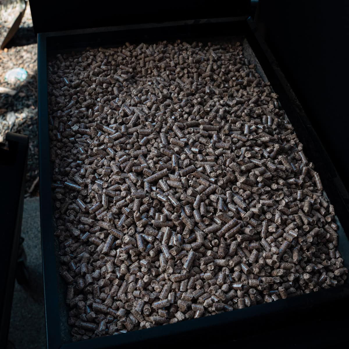 Wood Pellets in Pellet Grill Hopper