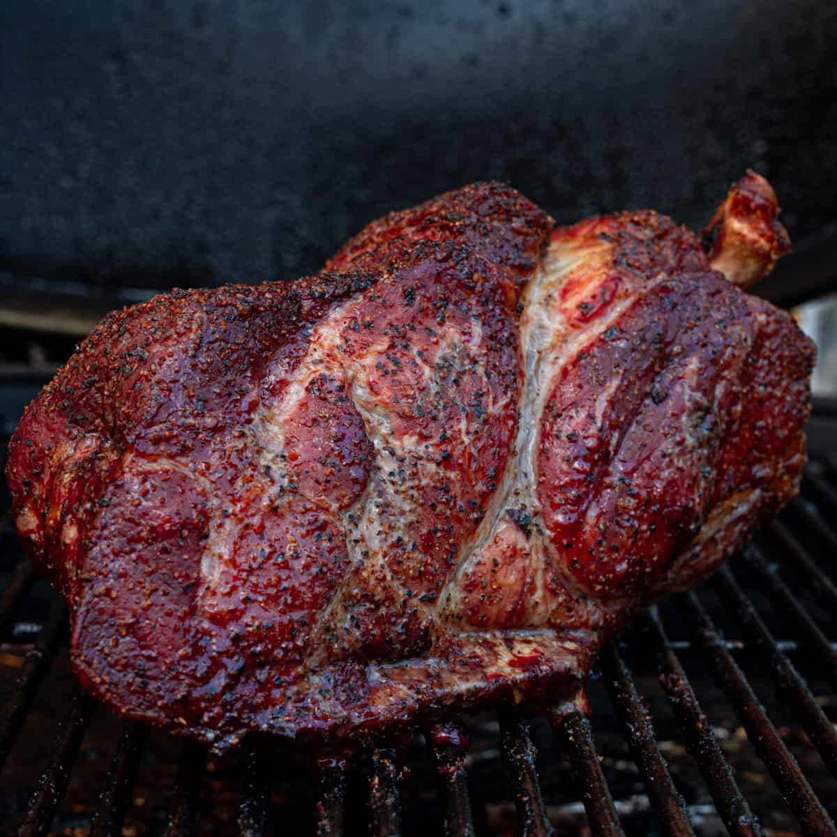 pork butt on smoker hit with my favorite wood for pulled pork: hickory wood