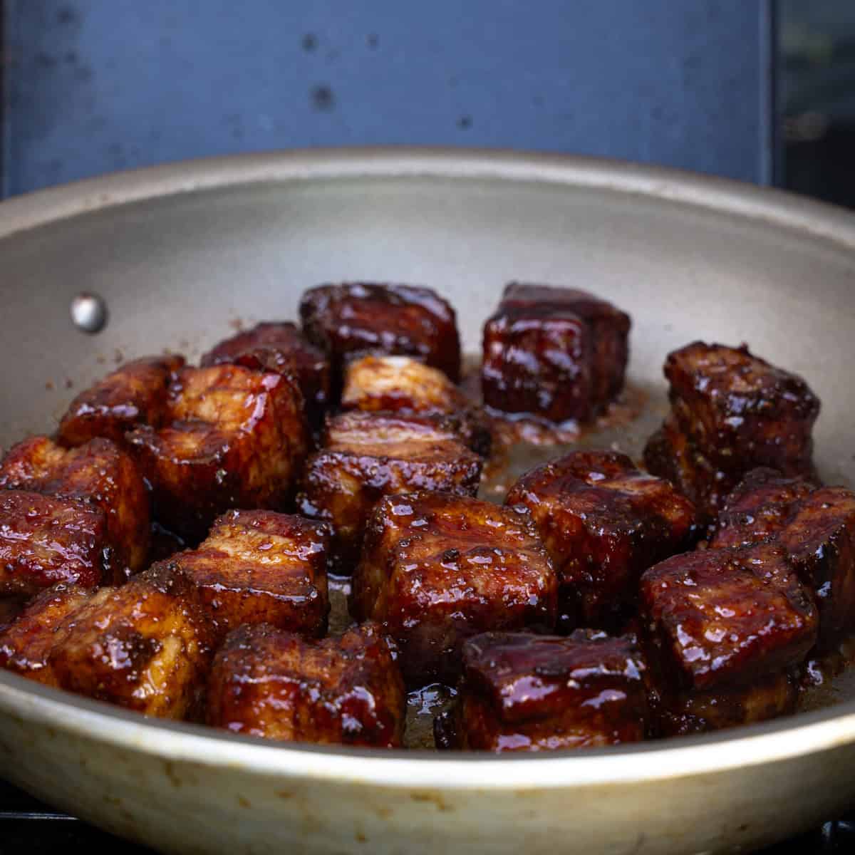 Searing Glazed Pork Belly in Pan