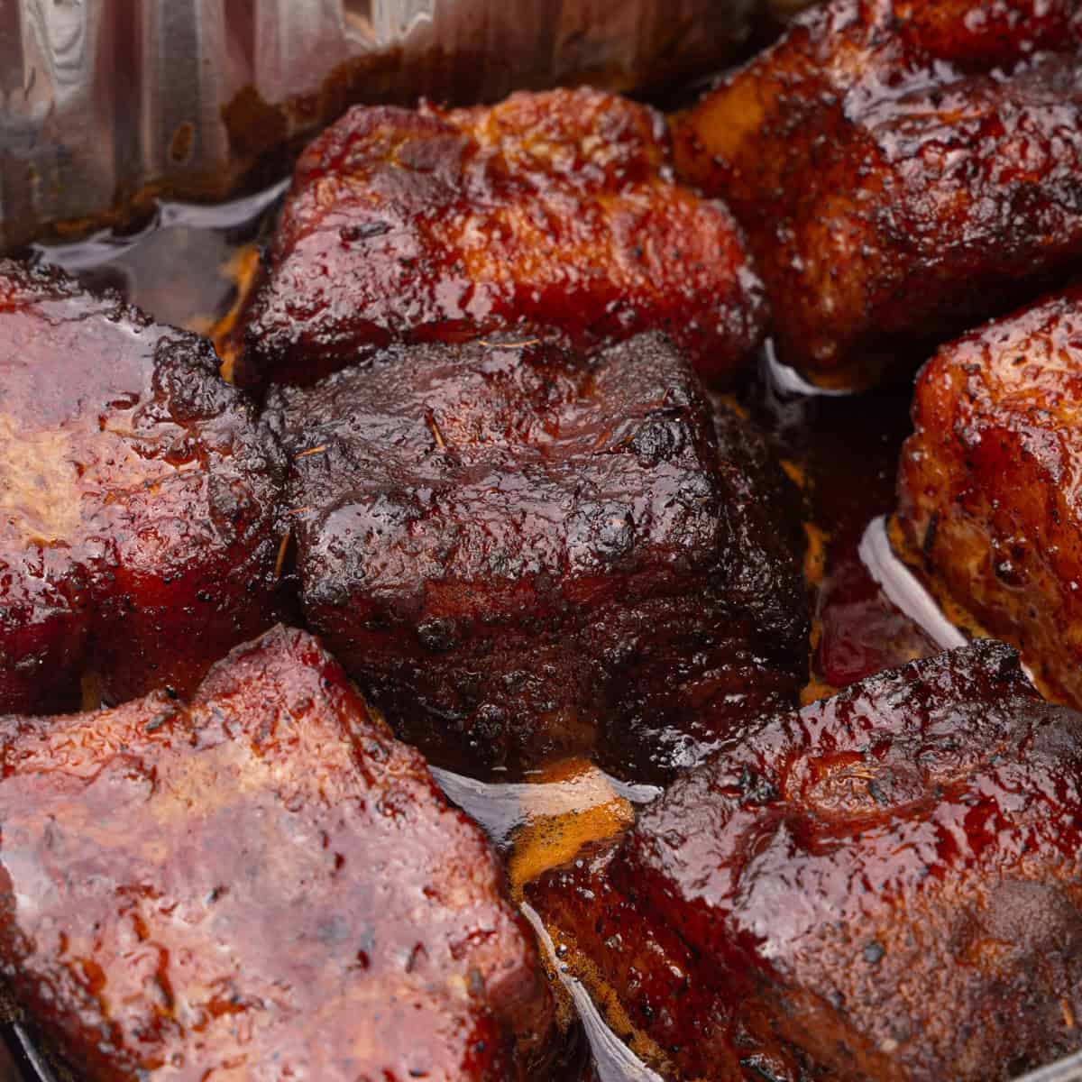 Pork belly just about ready to come off the smoker while the glaze is tacking on
