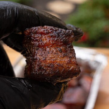 This is the finished product of the smoked pork belly with hot honey glaze recipe