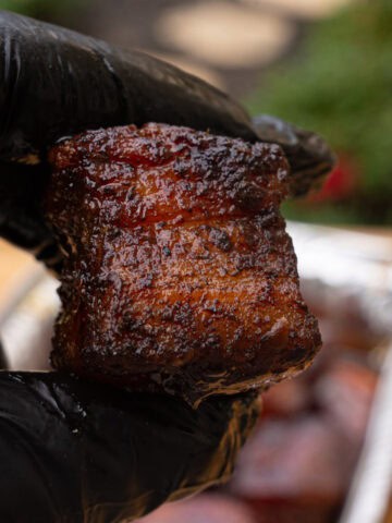 This is the finished product of the smoked pork belly with hot honey glaze recipe