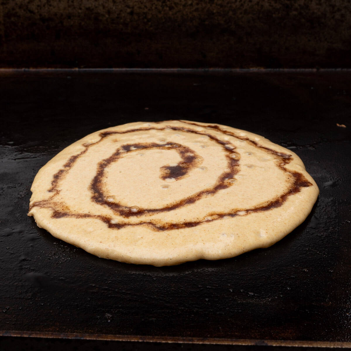 Pancake batter with cinnamon swirl mix recently added