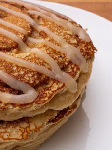 Finished product for my blog post on pancake mix vs flour for my cinnamon roll pancakes
