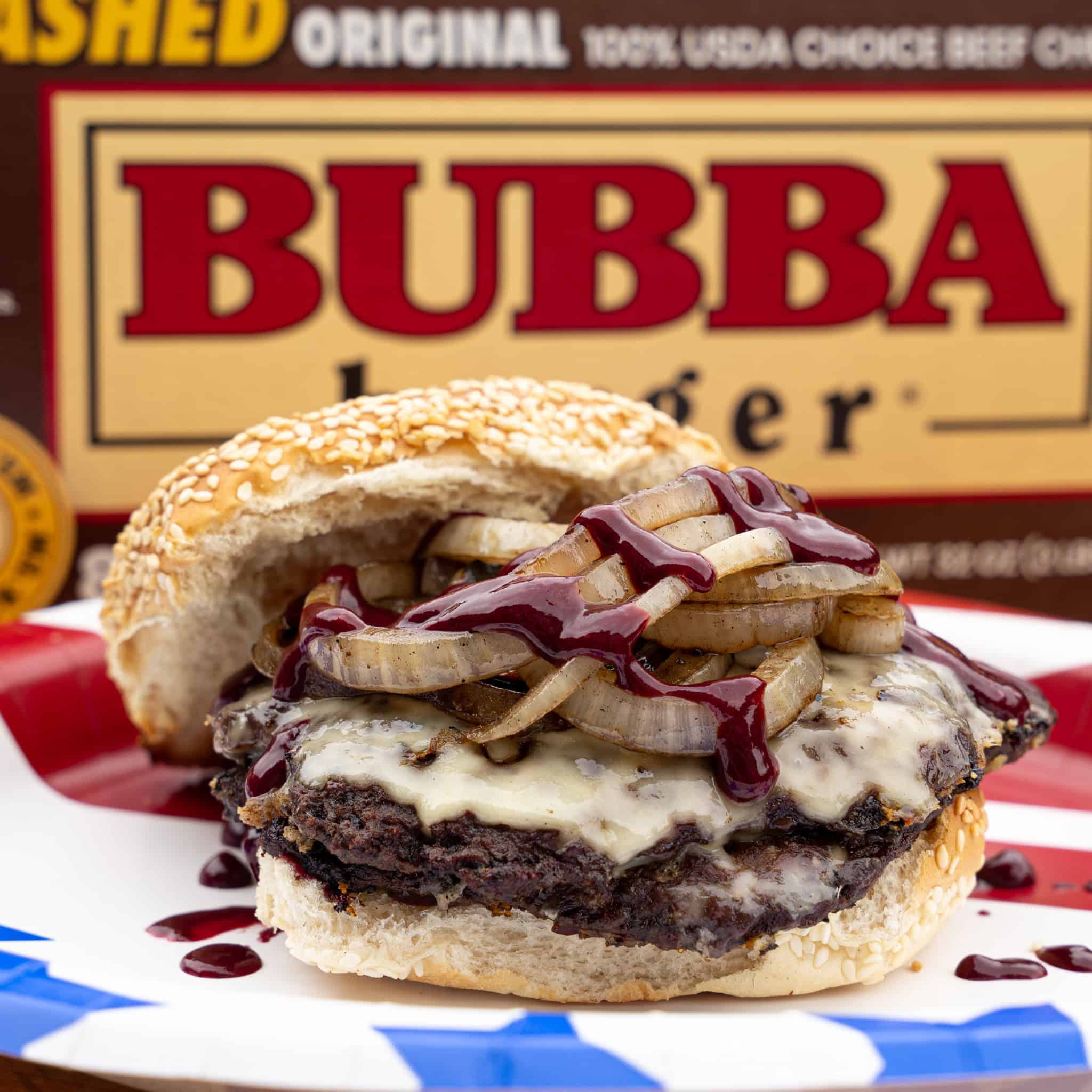 Bubba Burger Smashburgers with Spicy Blueberry BBQ Sauce