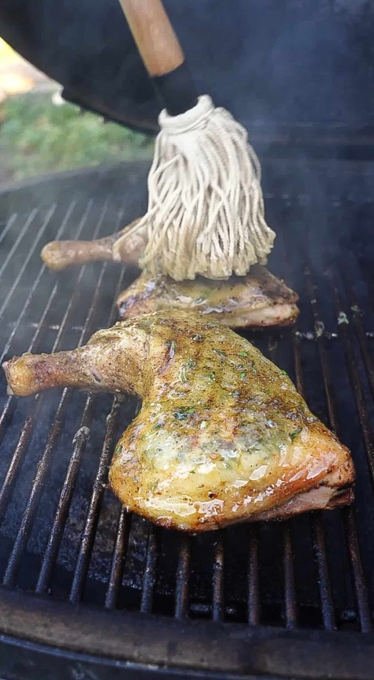 Basting Chicken Quarters with Garlic Herb Compound Butter