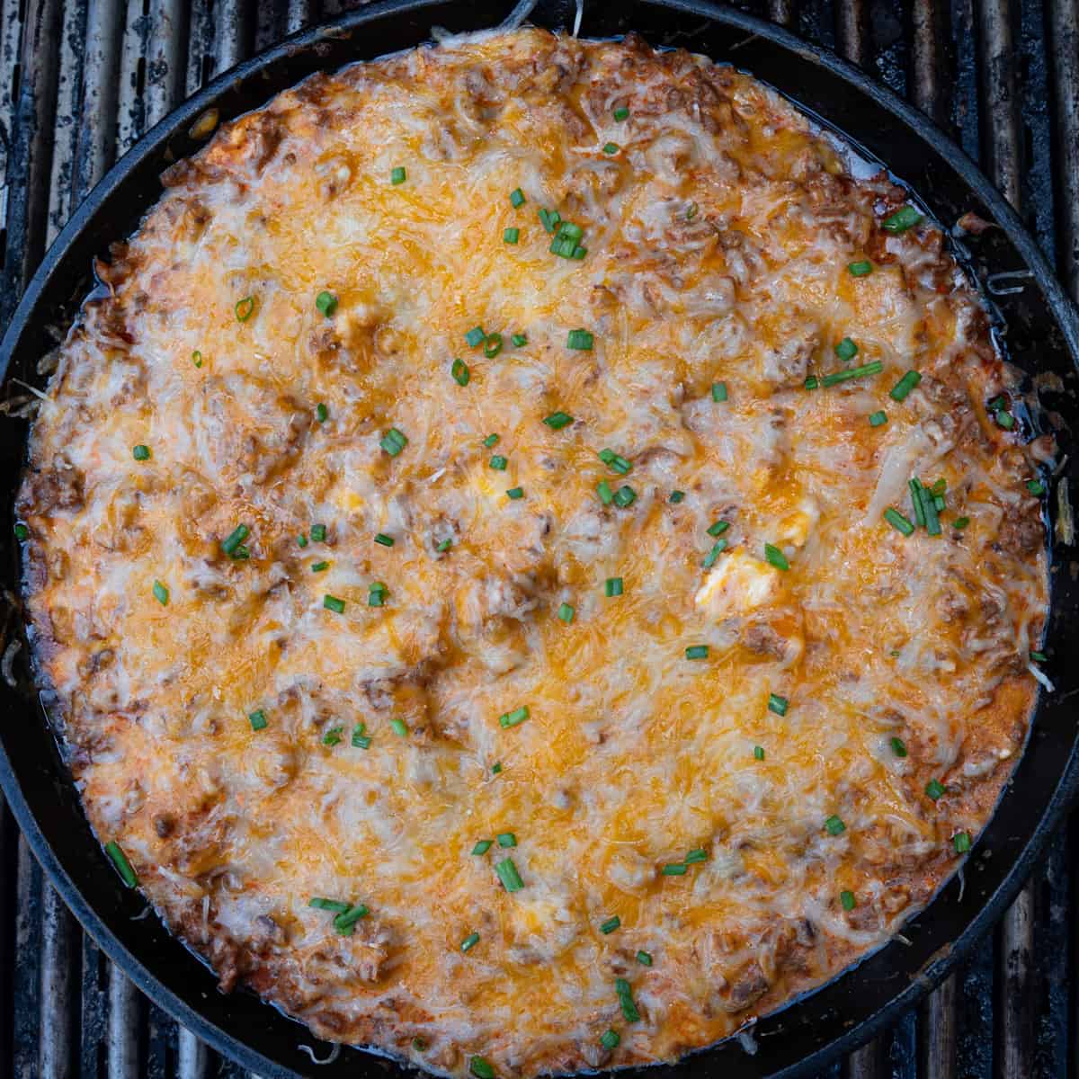 Finished Chili Cheese Dip Made with Cream Cheese