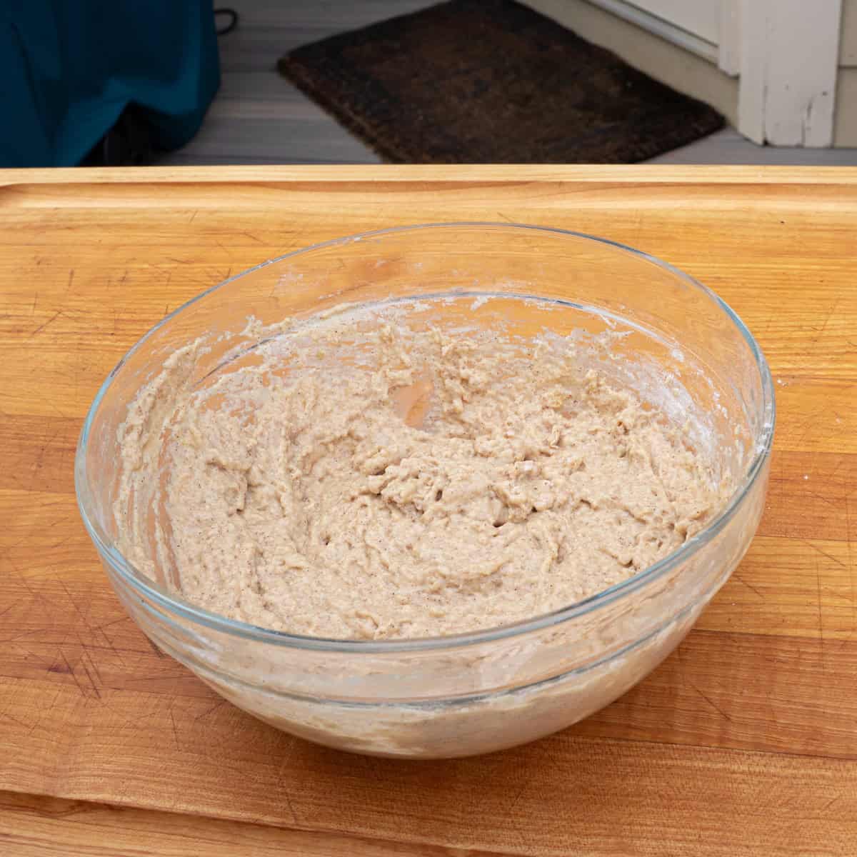 Mixing wet and dry ingredients for applesauce fritters