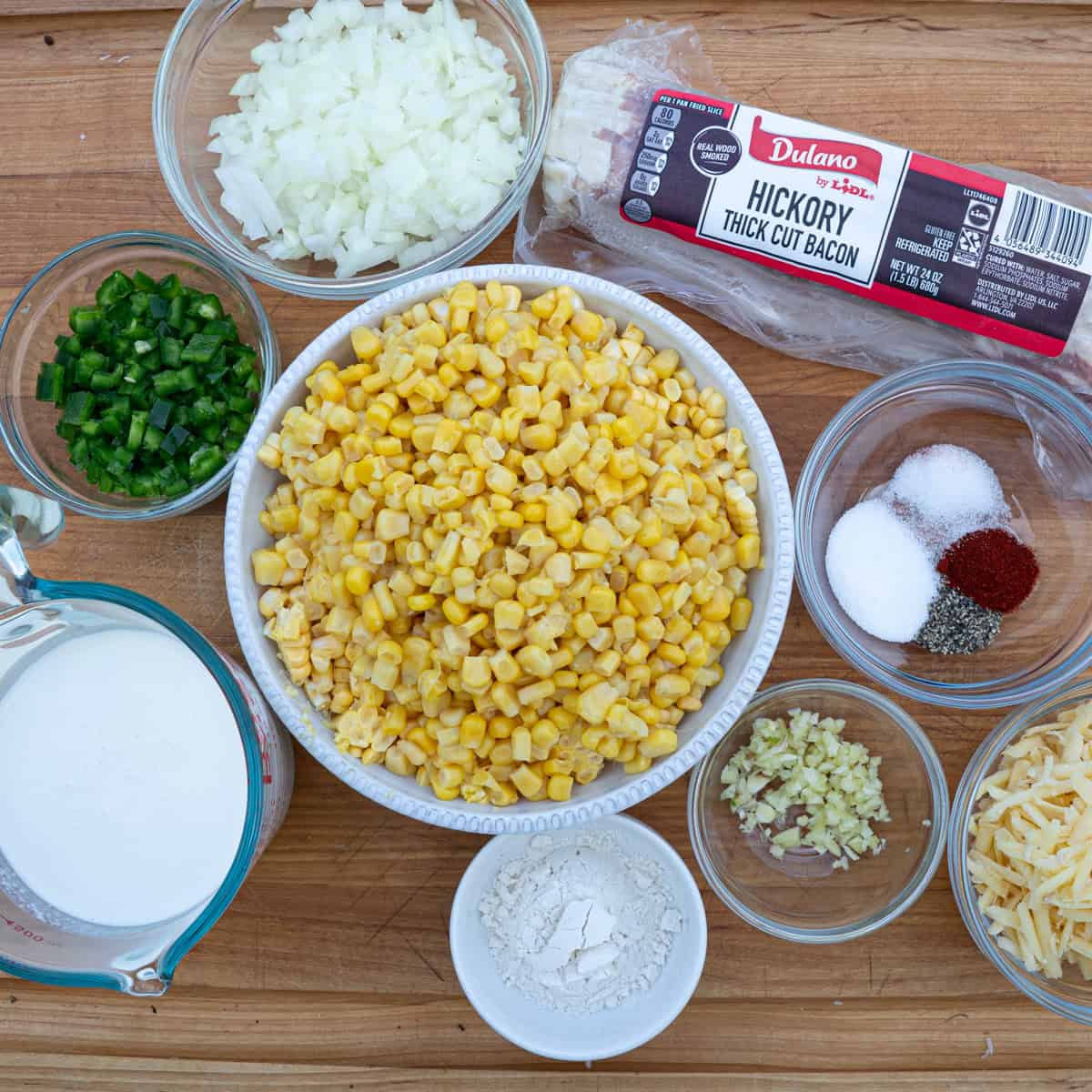 Gathering ingredients for spicy creamed corn recipe