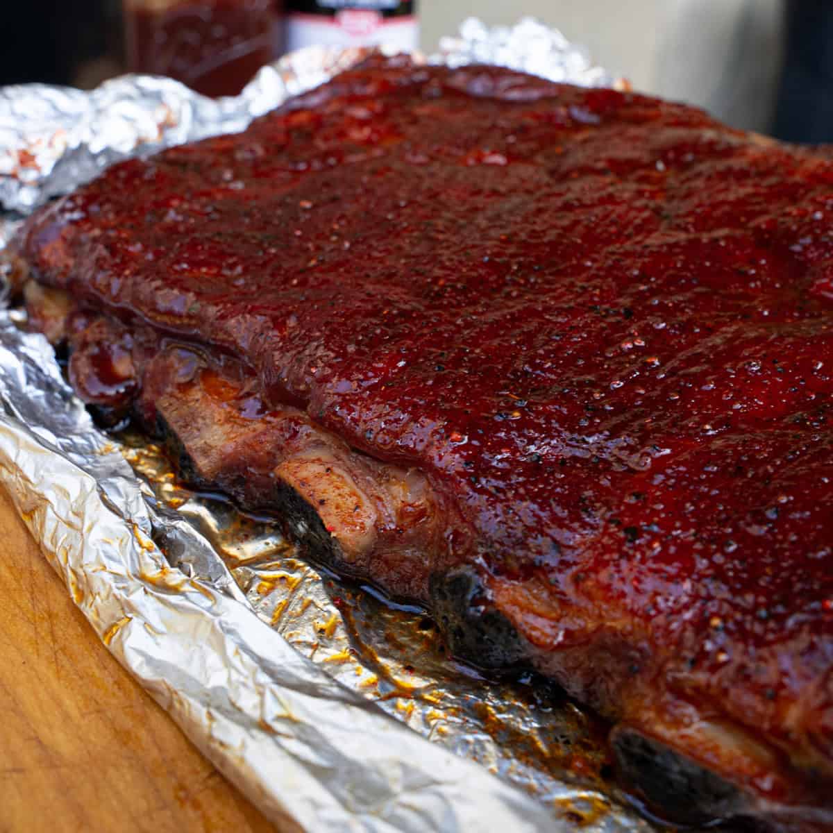 Smoked Spare Ribs with great meat pullback from the bones