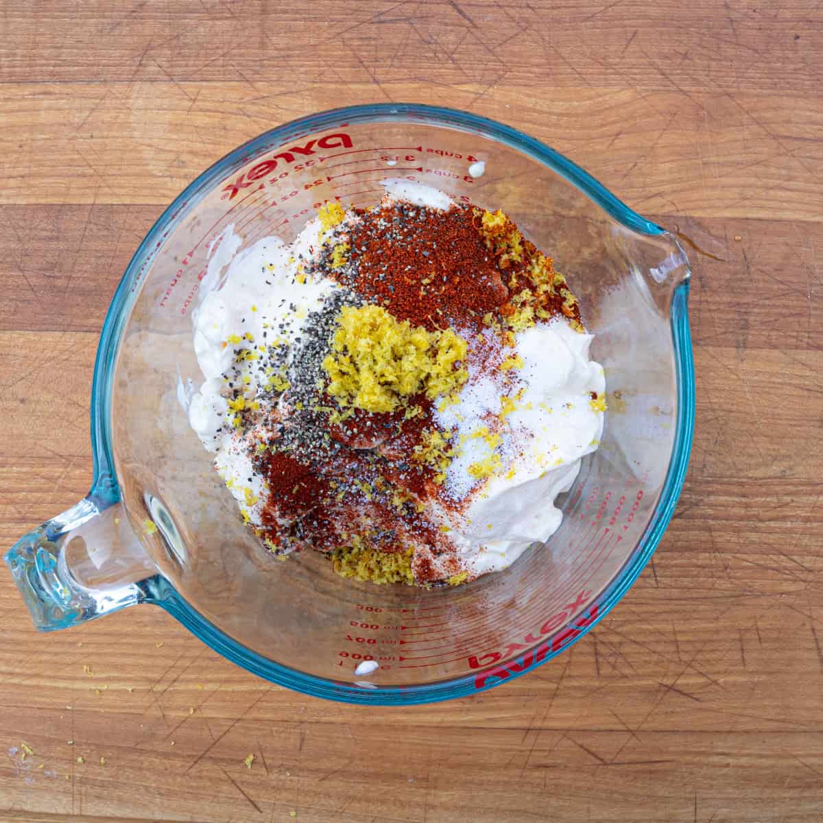 Mixing dry ingredients for the Alabama white sauce