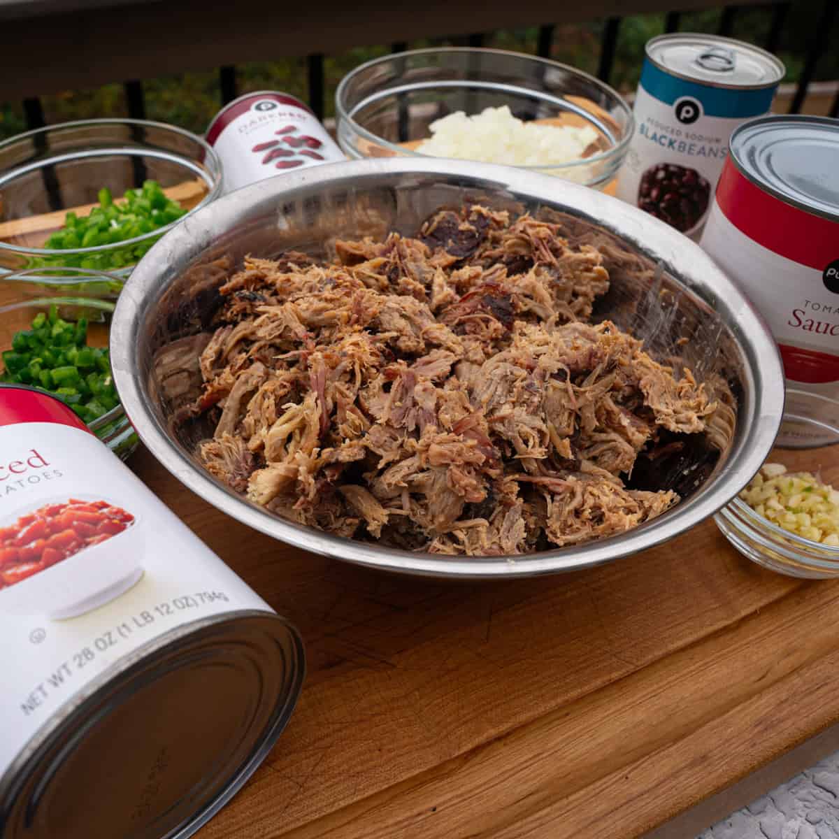 gathering ingredients for leftover pulled pork chili