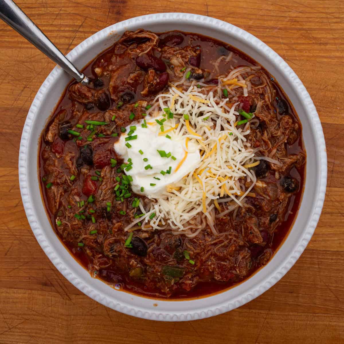 Leftover Pulled Pork Chili Recipe finished product.