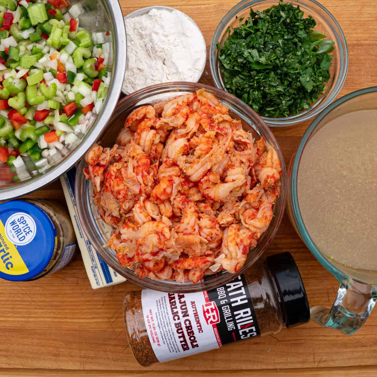 Gathering all of the Ingredients for Cajun Crawfish Etouffee
