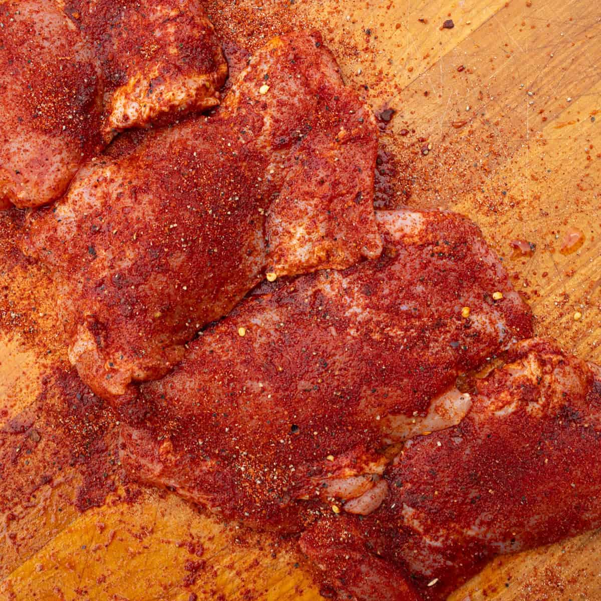 Boneless Chicken Thighs Seasoned with Nashville Hot Rub