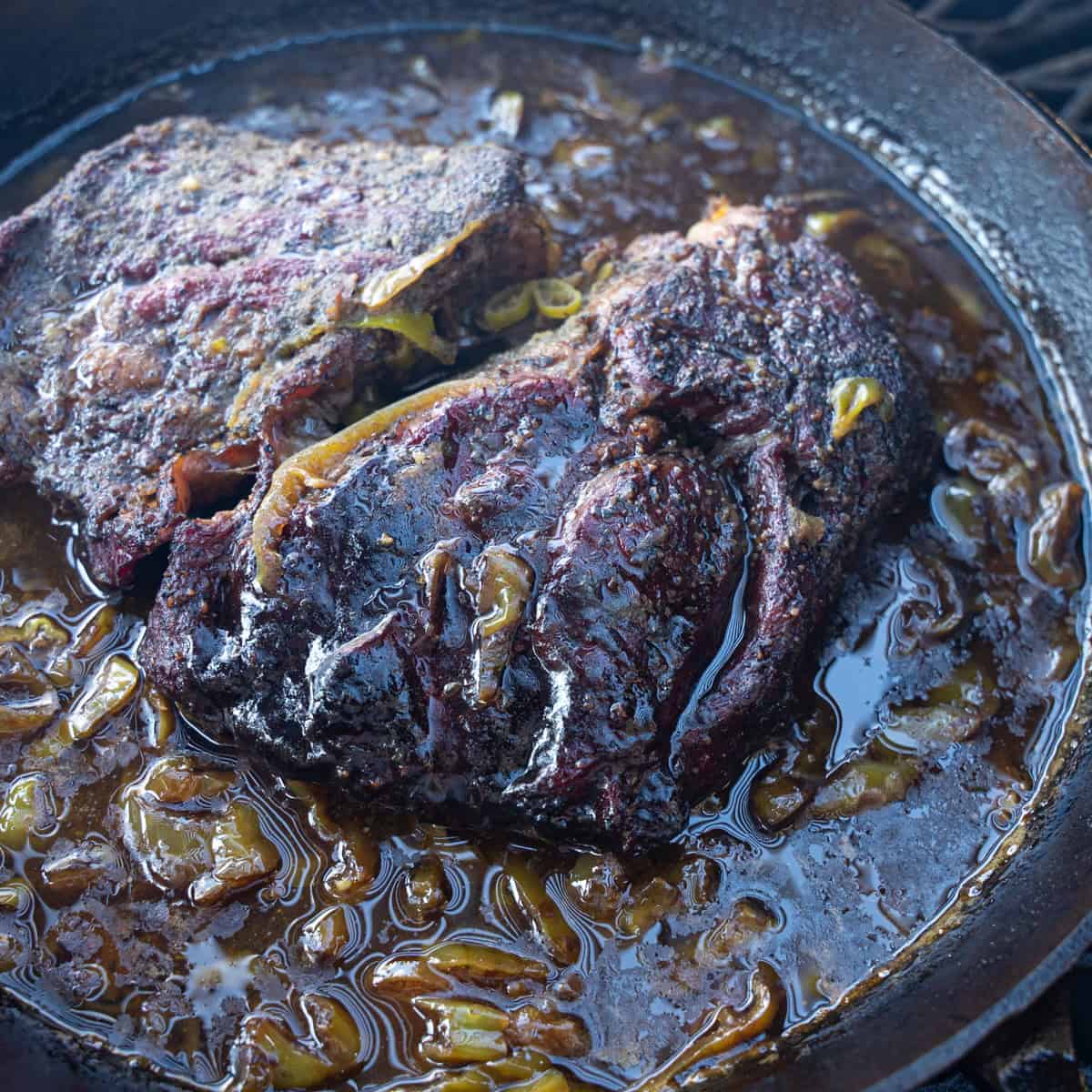 Mississippi Pot Roast Braising on The Smoker