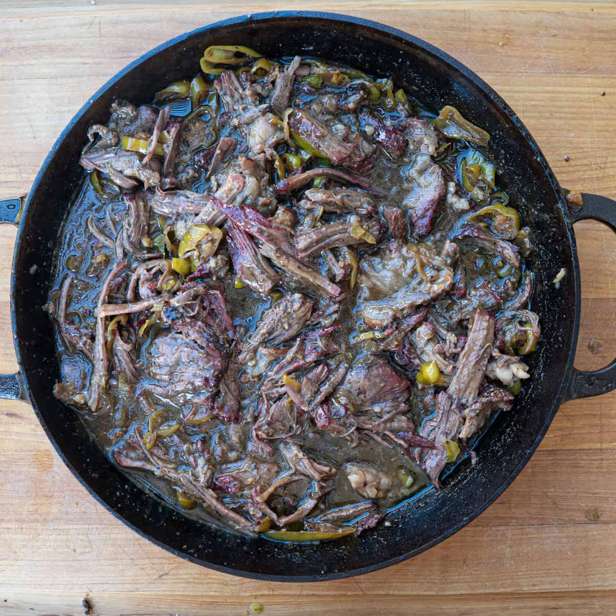 Finished product of the smoke Mississippi pot roast that has recently been shred