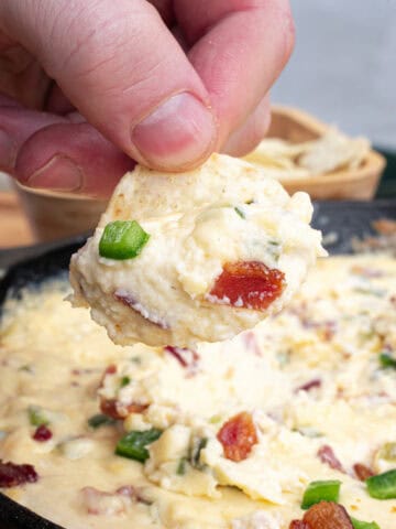 Smoked Jalapeño Popper Dip on a Tortilla Chip