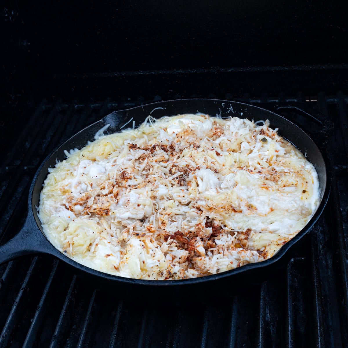 Cajun crab dip after 30 minutes on the smoker