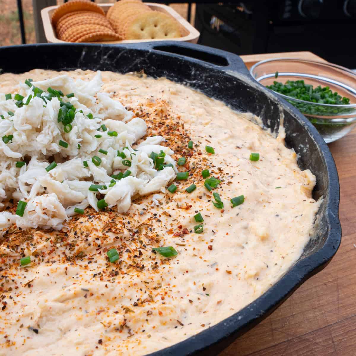 Finished Cajun crab dip just pulled from the smoker