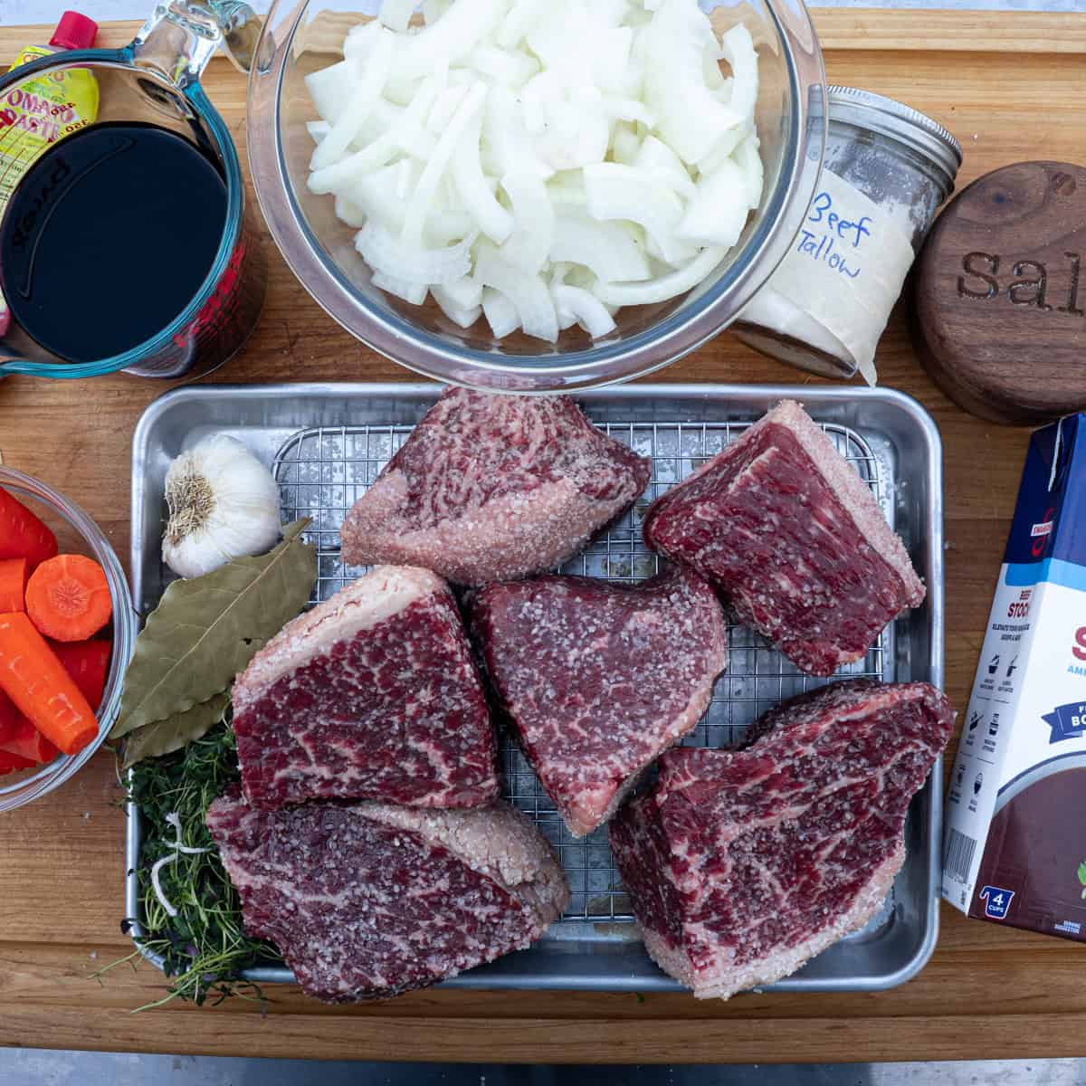 Gathering all of the ingredients for the smoked bottom round pot roast