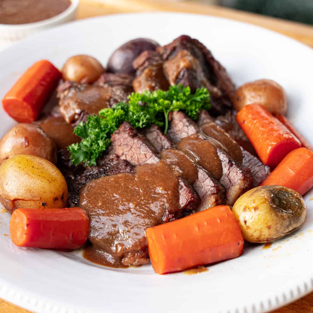 Smoked Bottom Round Pot Roast Plated Final Product
