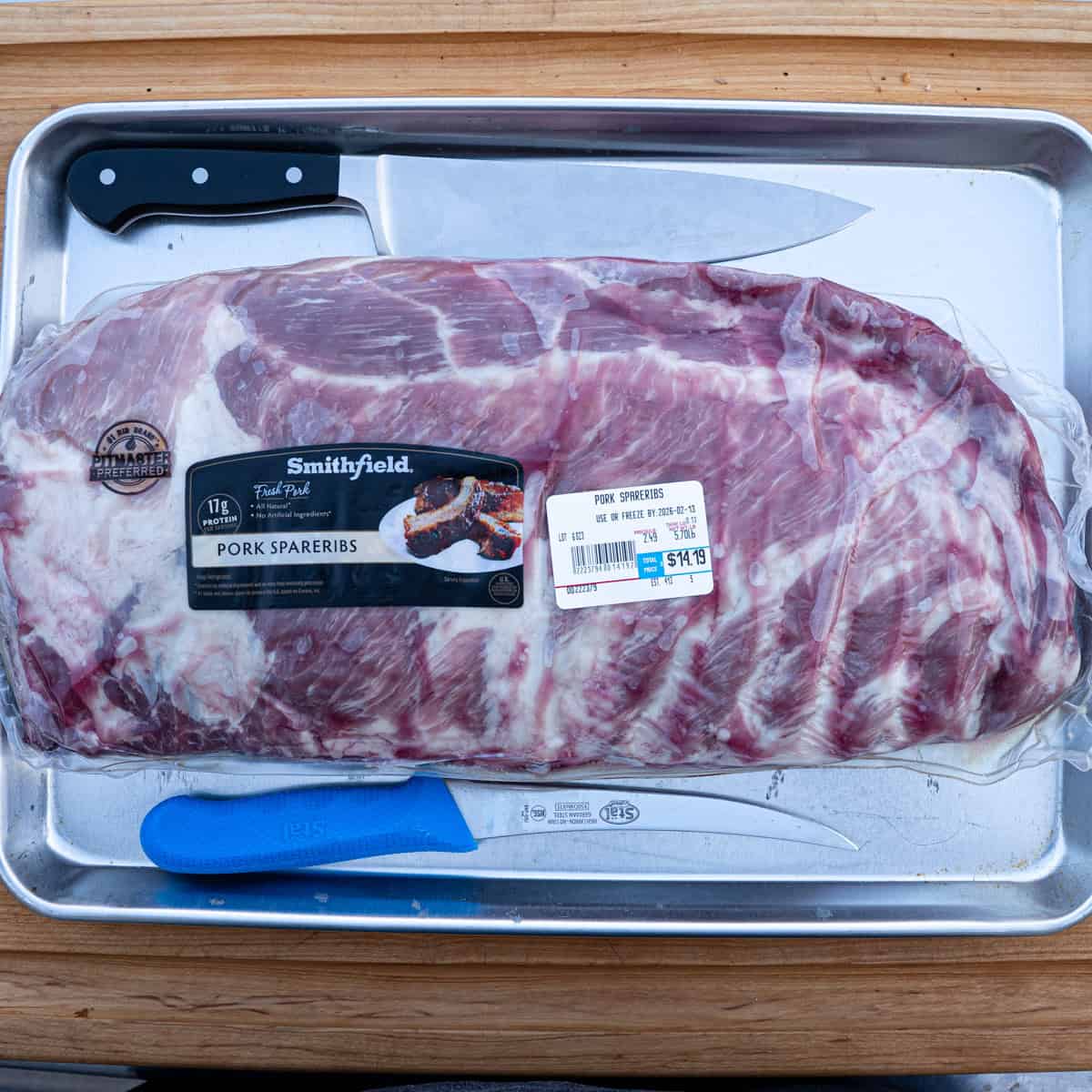 Raw spare ribs in the packaging