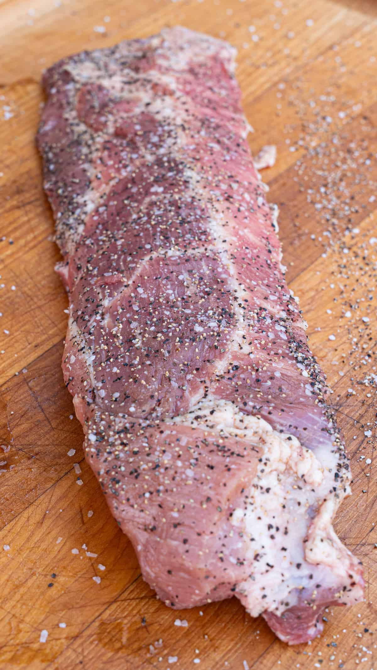 Rib tips seasoned with salt and pepper