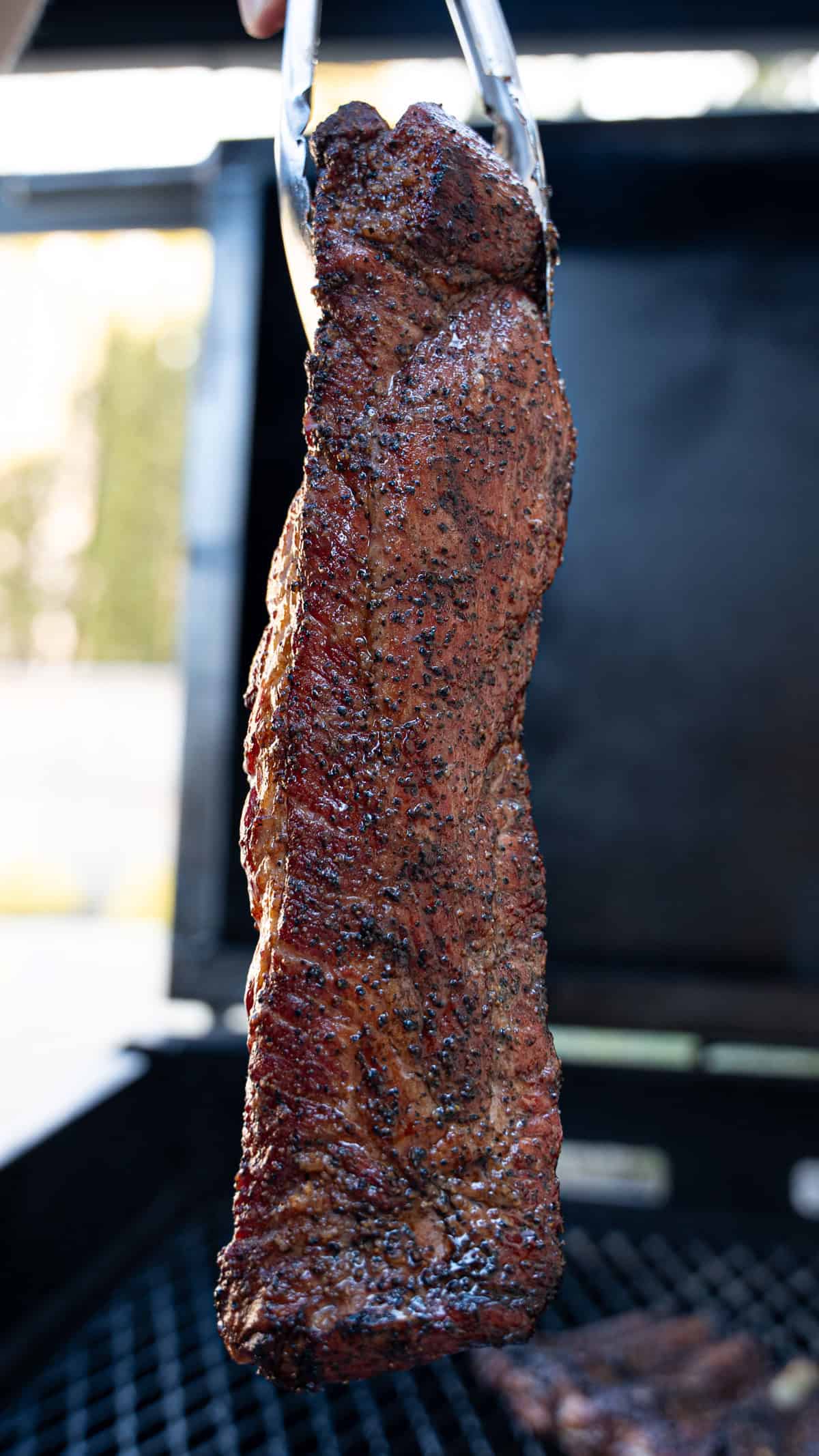 Direct heat rib tips after an hour on the grill