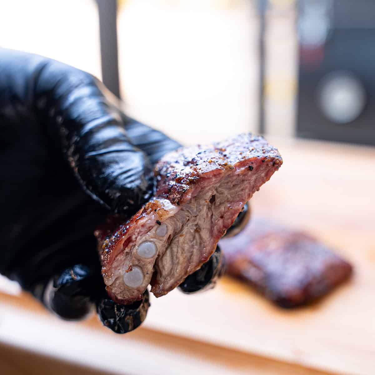 Fresh rib tip recently sliced and ready to be sauced
