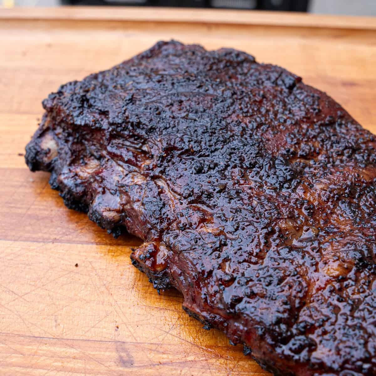 Direct Heat Ribs fresh off the grill ready to be sliced