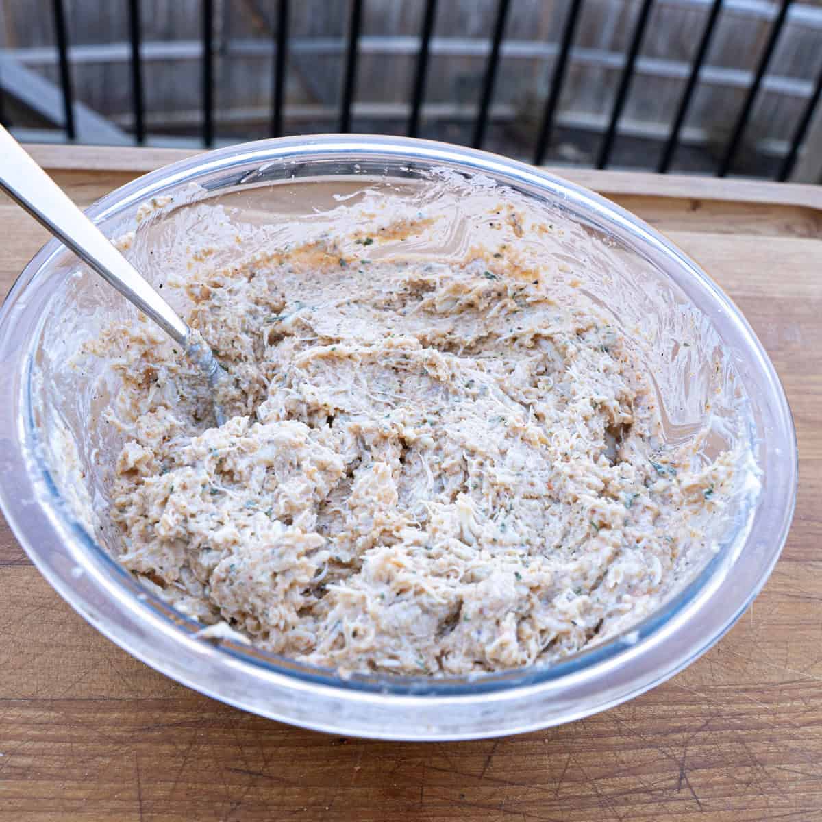 Prepared crab stuffing mix that will be going in the shrimp