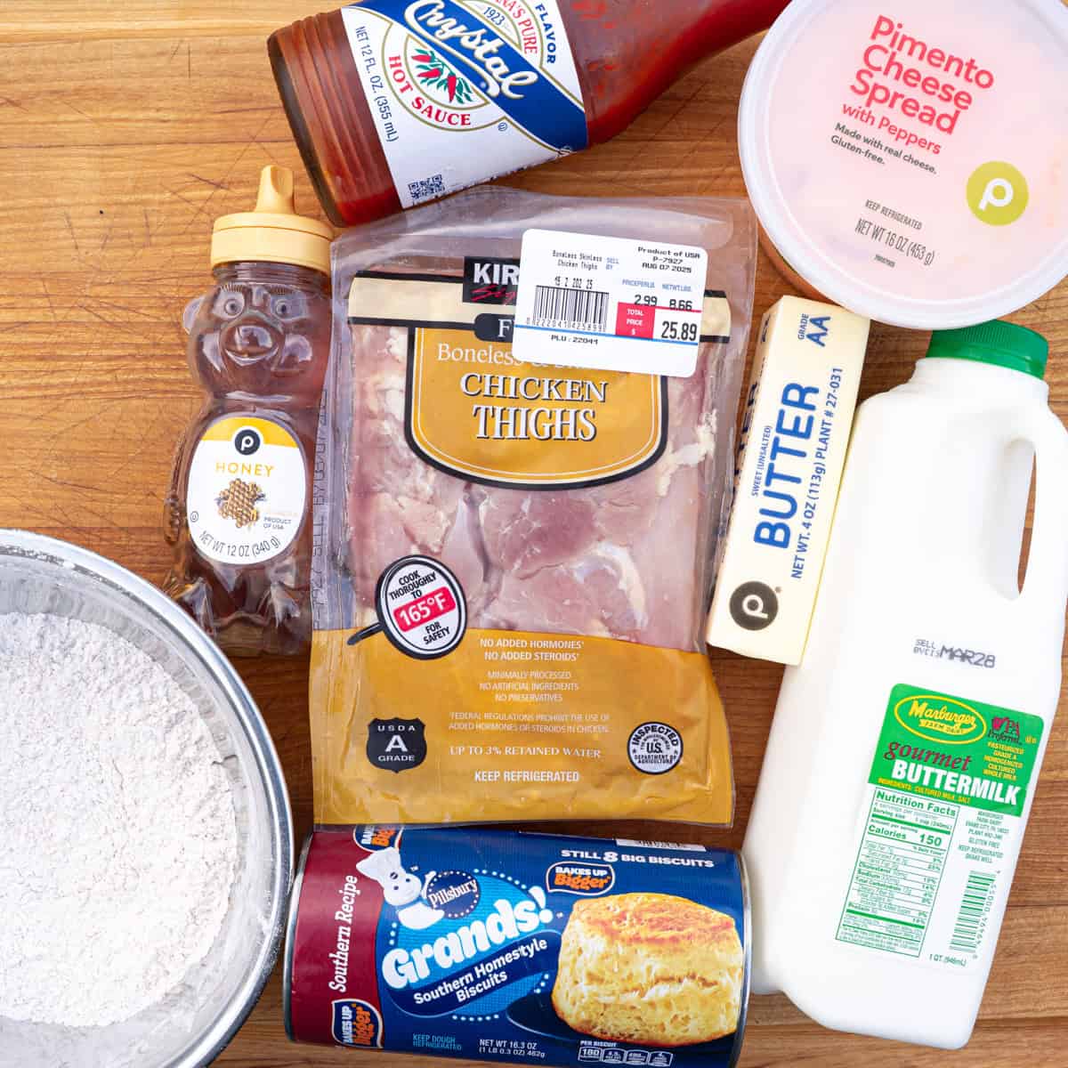 Gathering ingredients for honey butter chicken biscuit sliders
