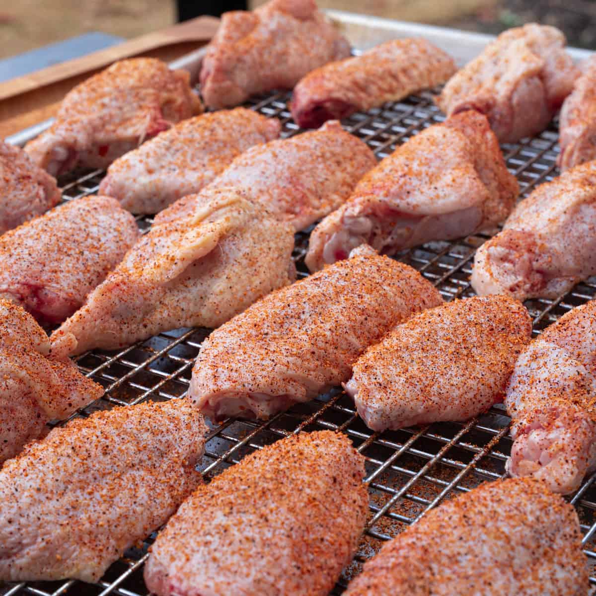 Seasoned chicken wings ready to go on the grill