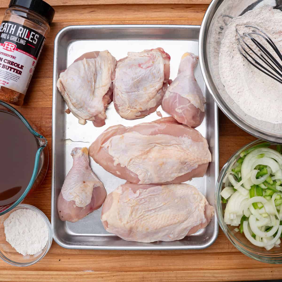 Gathering all of the ingredients for smothered chicken