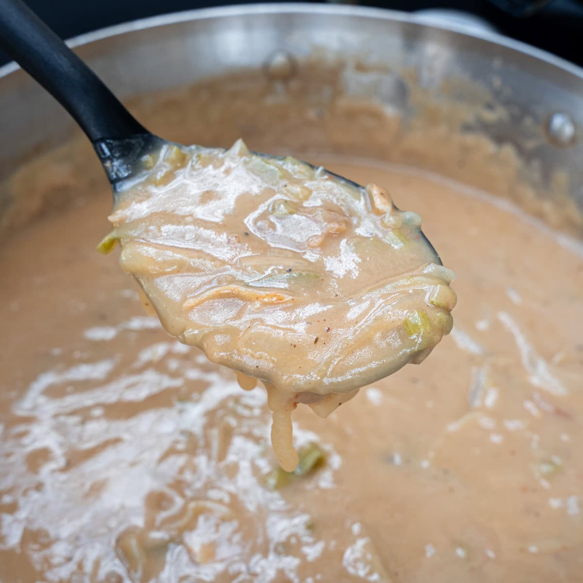 Finished chicken gravy made for smothered chicken