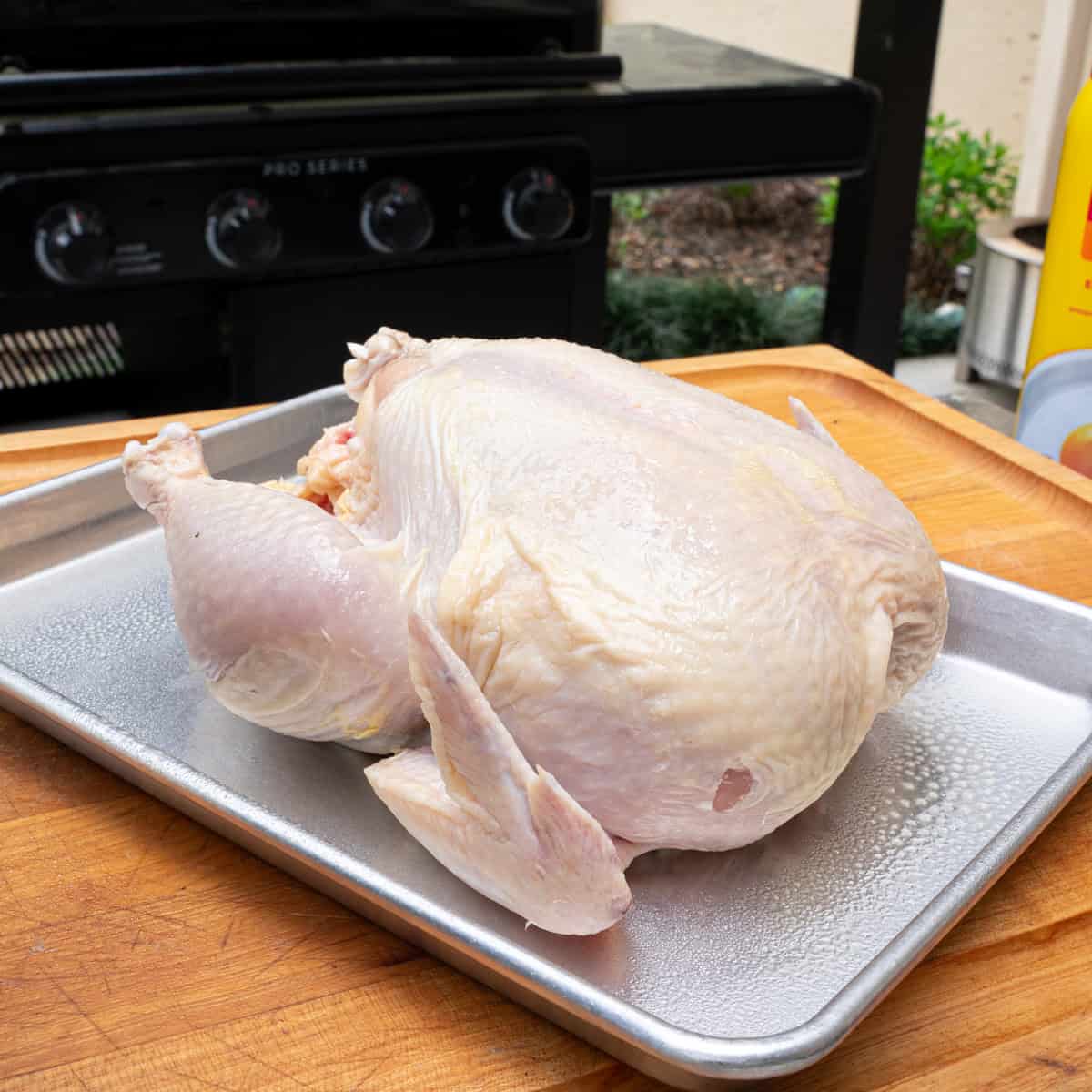 Whole chicken sprayed with oil