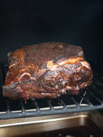Pork butt after several hours on the smoker but before being wrapped