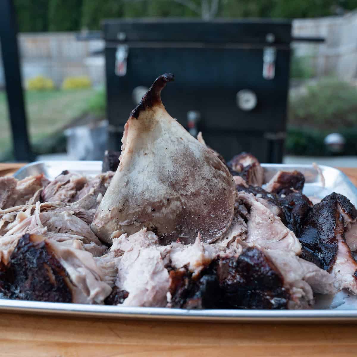 Smoked porkbutt that has recently been shredded