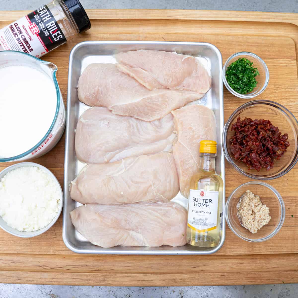 Gathering Ingredients for Cajun Chicken Alfredo